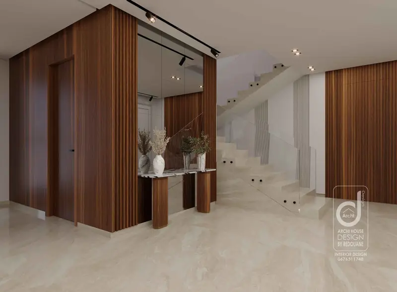 Entrée avec console et escalier en verre